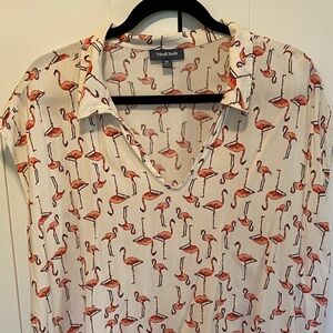 ModCloth Flamingo Patterned Top in Cream and Pink